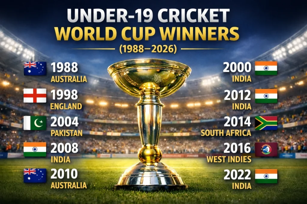 Under-19 World Cup winners list from 1988 to 2026 with trophy and young cricketers